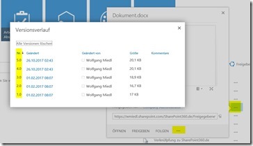 Den Versionsverlauf anzeigen in einer Bibliothek