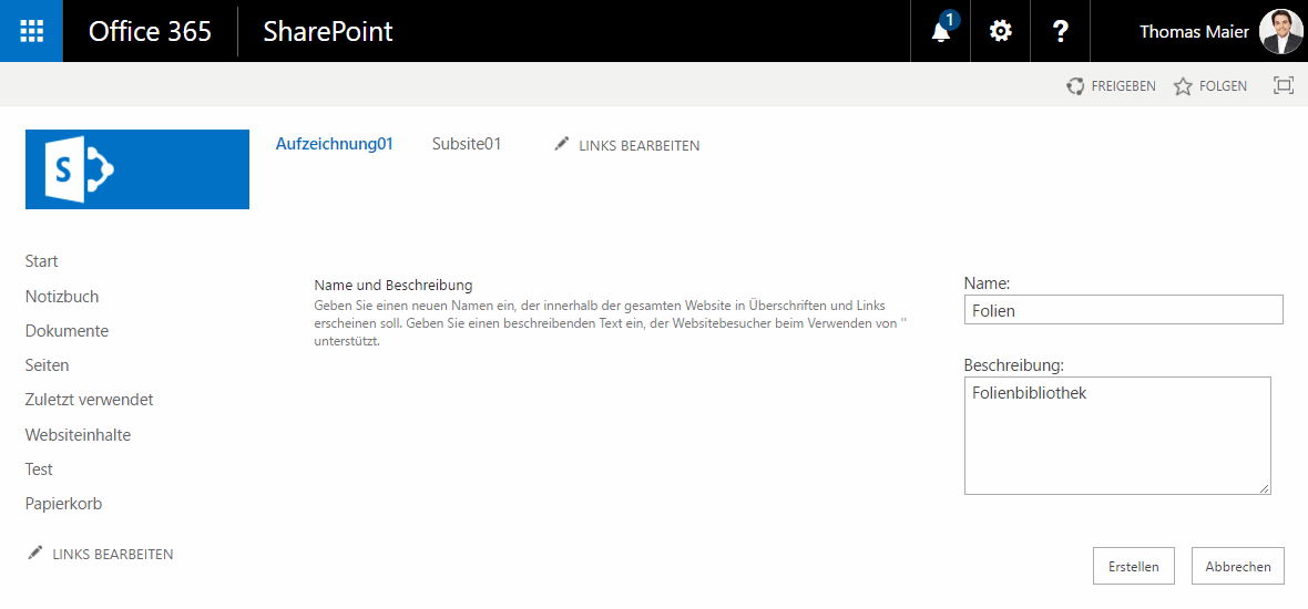 Folienbibliothek in SharePoint 2013 oder SharePoint 2016 anlegen