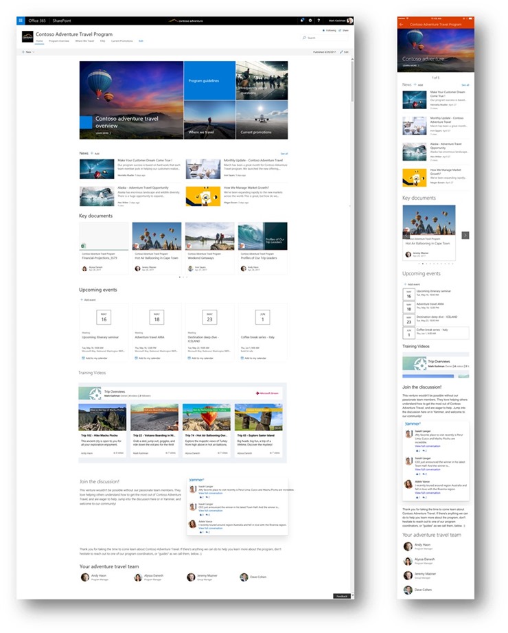 SharePoint Communication Sites Web-mobile-side-by-side