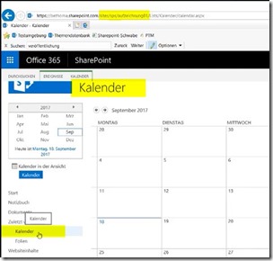 Kalender auf einer anderen Subsite
